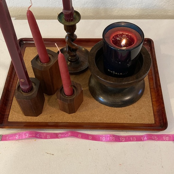Set/5 Dark Candle Holders 3 Dark Walnut Stacking, 2 Hand Turned Candles decor - Picture 11 of 16